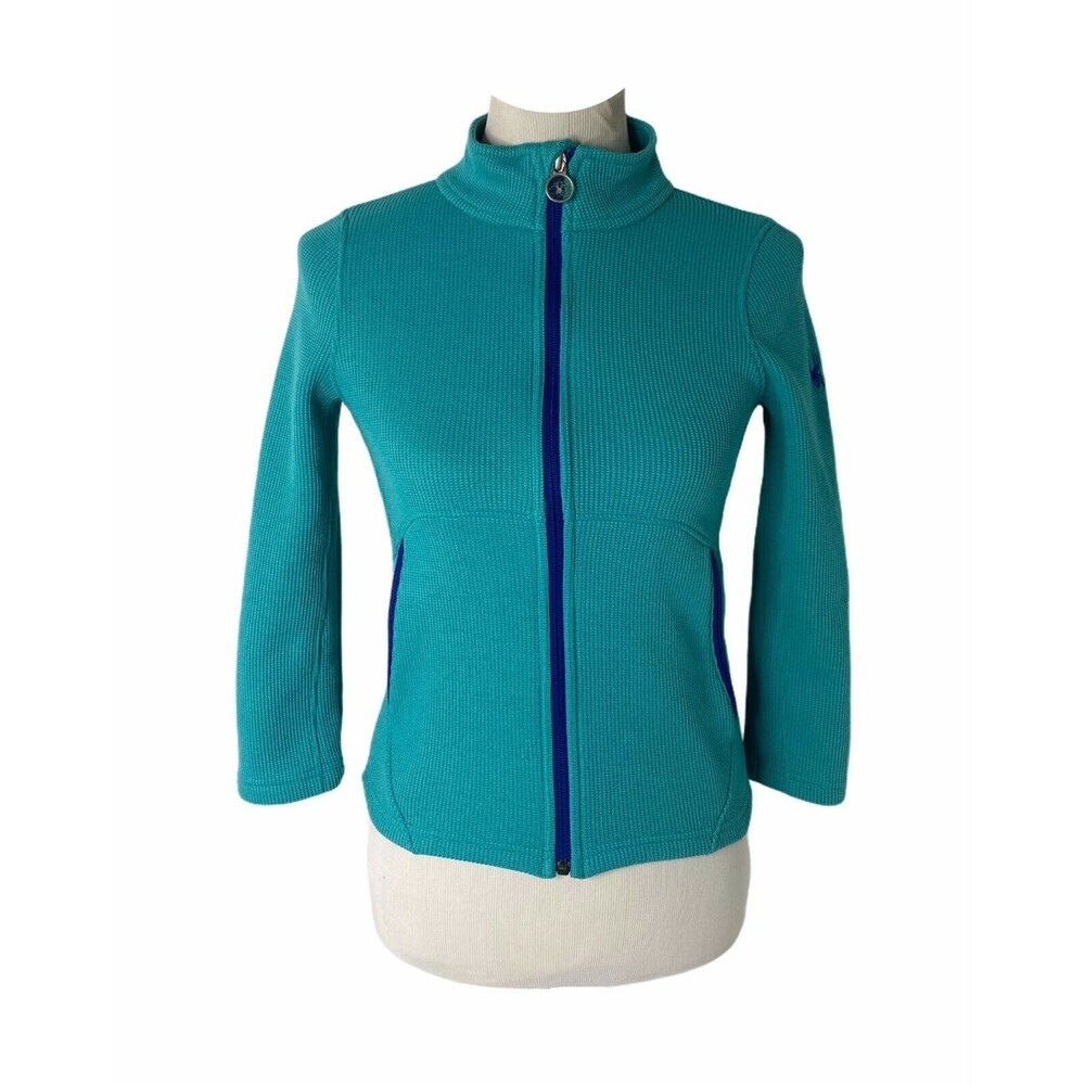 Spyder Girl’s Track Jacket Aqua Green Color Full Zip Fleece Lined Size Medium